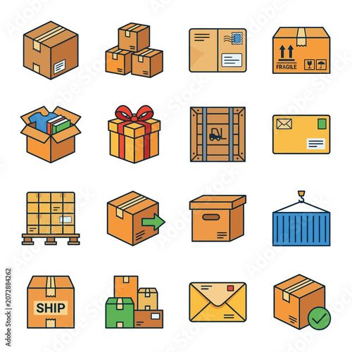 various boxes and packages icon set for business industry use