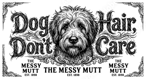 Schilderij op canvas dog hair don't care, messy mutt, shaggy dog, funny dog art, dog groomer, curly d