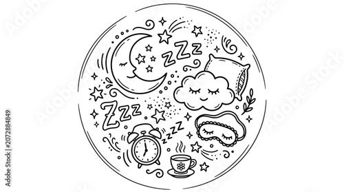 Obraz na plátně A black and white illustration of sleep and dreams.