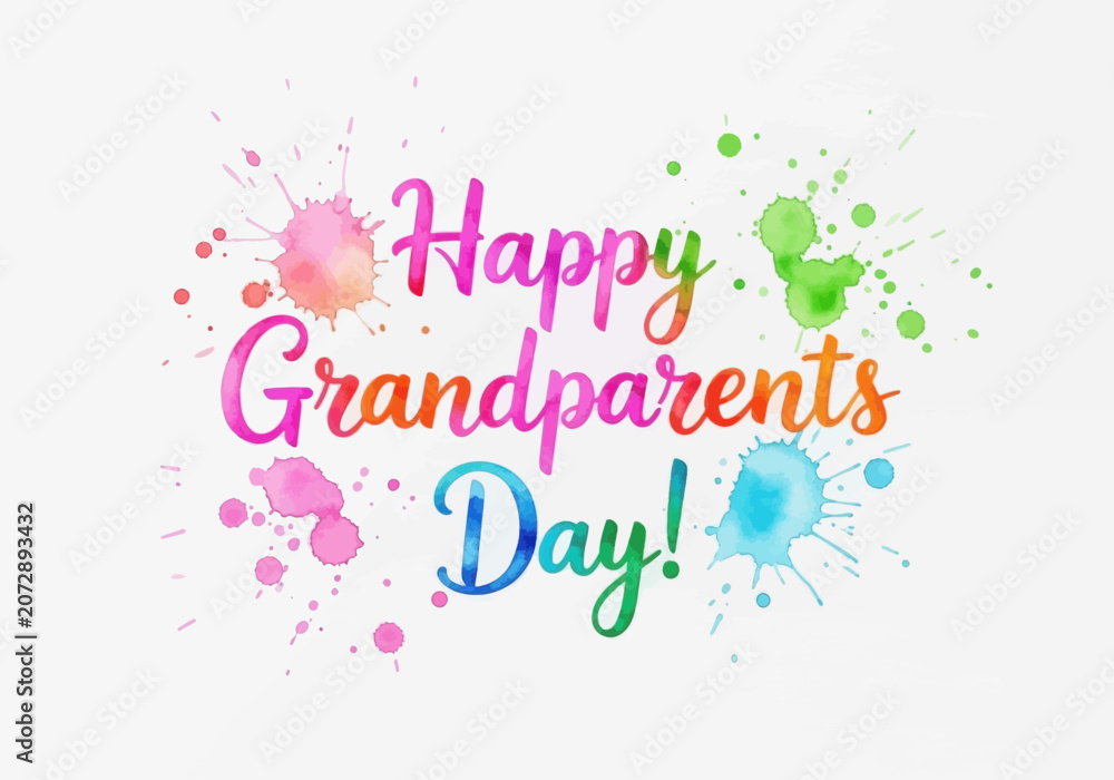 Fototapeta premium Happy grandparents day watercolor lettering