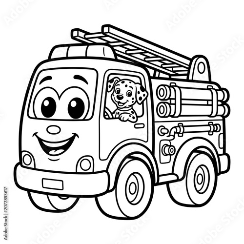 Cartoon fire truck with dalmatian dog