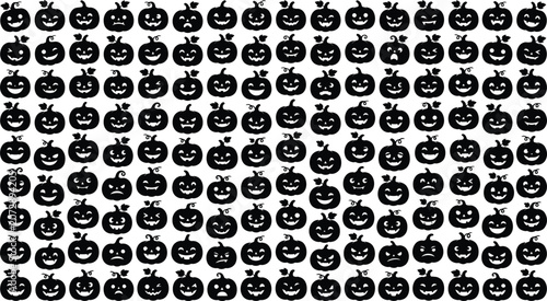 Silhouette of hundreds of black jack-o'-lanterns on white background
