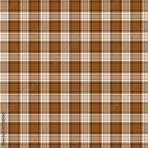 Seamless classic brown and beige plaid pattern background. Traditional checkered tartan vector ornament for autumn textiles, flannel shirts, and winter wrapping paper.