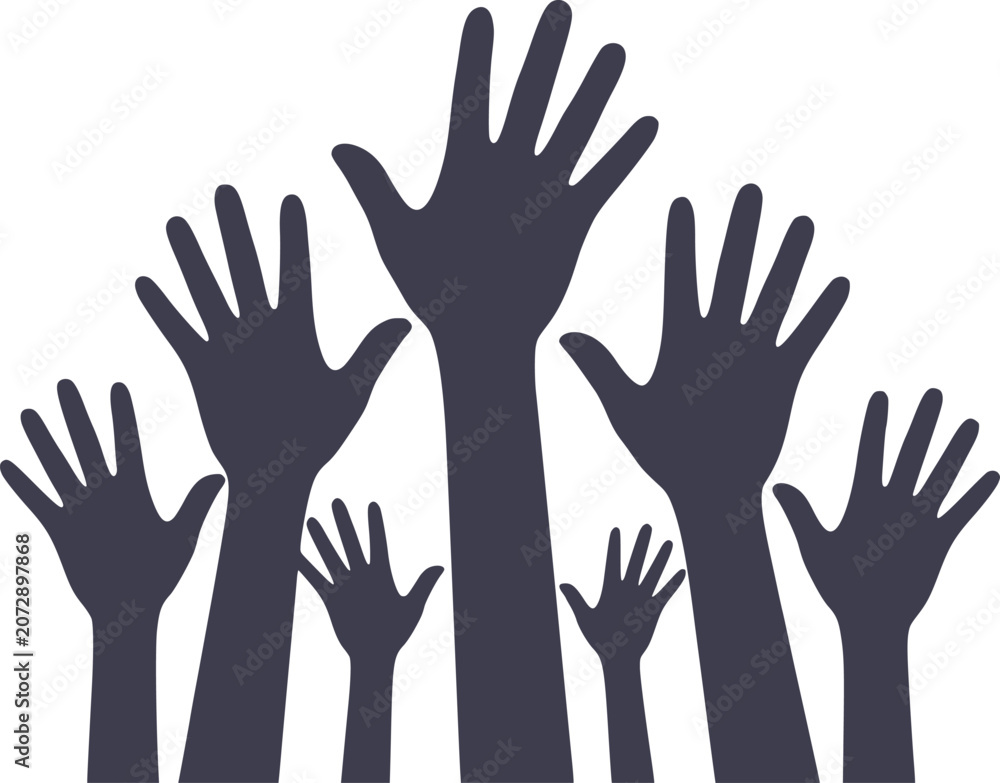 Fototapeta premium Raised hands silhouette against a white background vector illustration