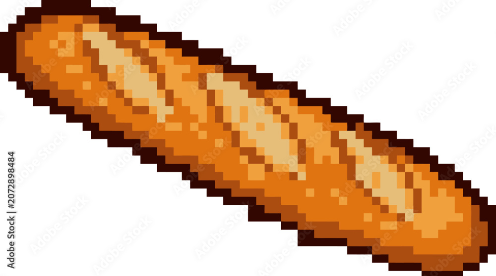 Fototapeta premium Pixel Art Baguette Bread Loaf Isolated on White.