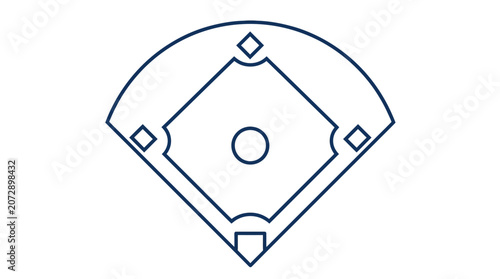 фотографія Baseball field diagram with lines, diamond, bases, pitcher mound, home plate suitable for sportrelated designs, educational materials, and illustrations