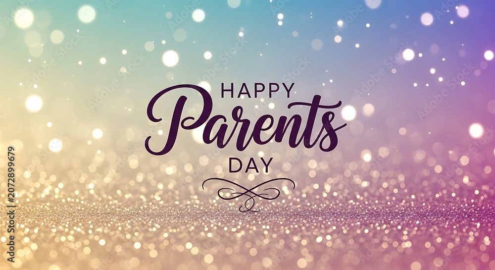 Fototapeta premium Shiny Glittery Background with Happy Parents Day Text for Celebration or Greeting Card Designs