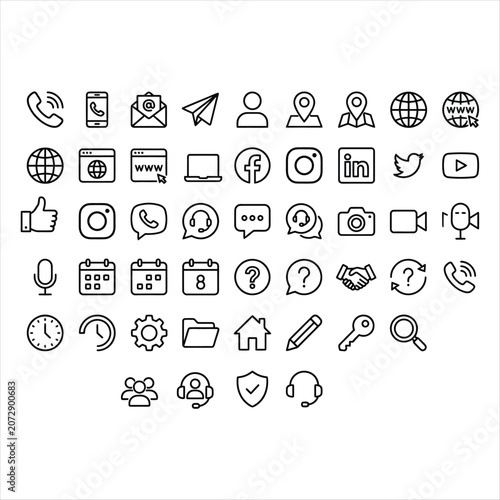 Set of thin line communication and social media icons