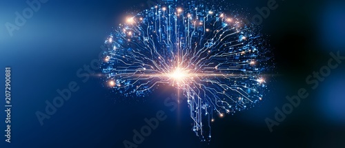 Futuristic visualization of ai brain network with digital transformation elements and process automation concept