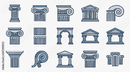 Cuadro en lienzo Sleek Collection of Classic Architectural Columns and Elements in Monochromatic
