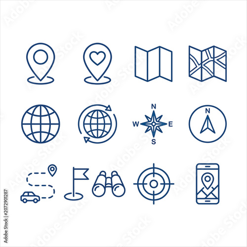 Set of navigation and map icons, vector illustration