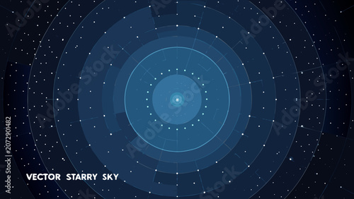 Obraz na plátně Concentric circles and stars vector illustration a dark blue cosmic background w