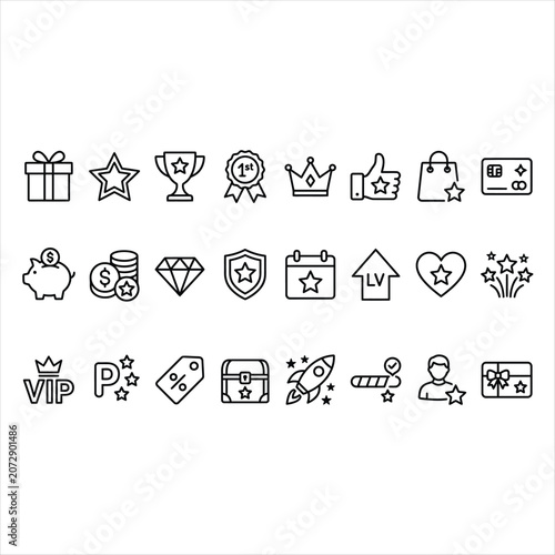 Set of loyalty program and reward icons, thin line style, vector illustration