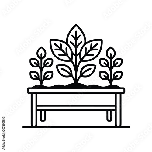 Raised garden bed with plants icon, outline style