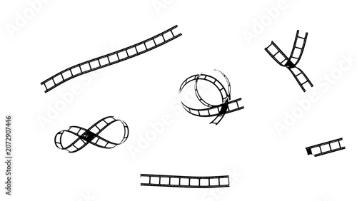 Film Strips in Various Shapes and Positions Featuring Cinema, Movie, Reel with Animation and Illustration Elements for Design