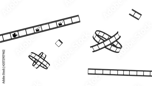 Film Strips Collection in Various Shapes and Angles as Hand-Drawn Style Illustration on White Background