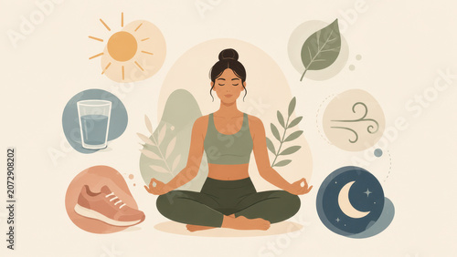 Mindfulness Wellness Routine Illustration for Anxiety Grounding
