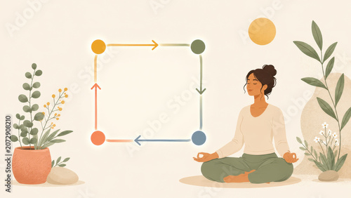 Box Breathing Meditation Illustration for Anxiety Grounding