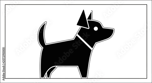 Minimalist black dog silhouette icon in a rectangular frame