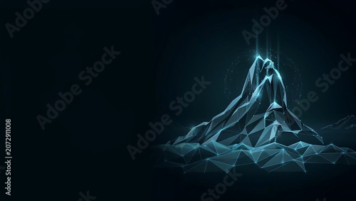 Abstract digital low poly mountain peak landscape formation. futuristic low poly madeira day with high tech mountain landscape abstract geometric. futuristic low poly madeira day
