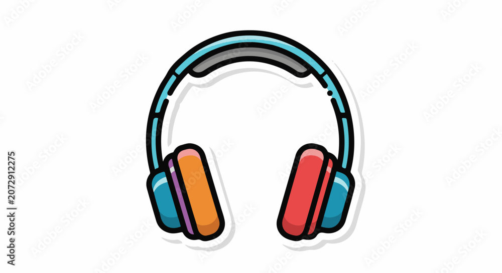 Fototapeta premium Colorful headphones with blue headband and red orange and purple ear cushions
