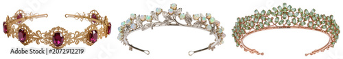 Foto Three tiaras with gemstones, isolated on a white background