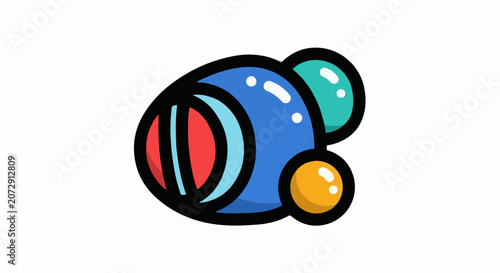 A colorful cartoon spaceship with red blue green and orange details