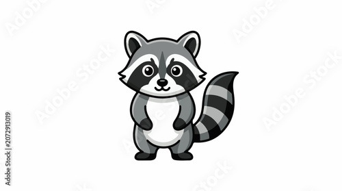 A cartoon raccoon stands on hind legs looking forward with a curious expression