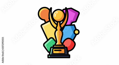 A colorful trophy icon with geometric shapes