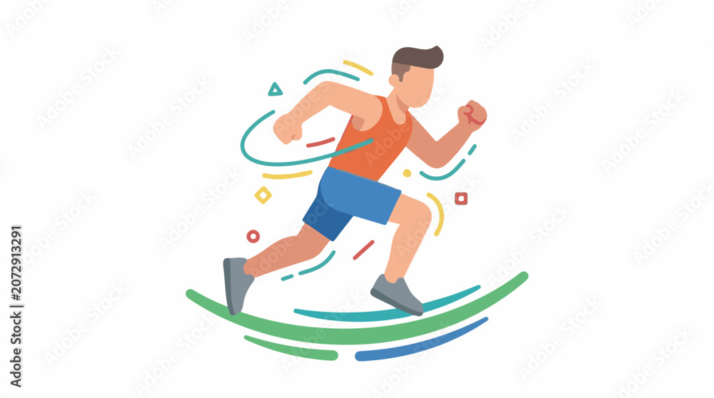 Fototapeta premium A man in motion running with dynamic lines and shapes