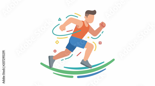 A man in motion running with dynamic lines and shapes