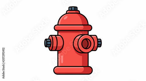 A red fire hydrant with two side outlets and a black knob on top