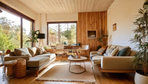Cozy Living Room with Large Windows and Natural Light.