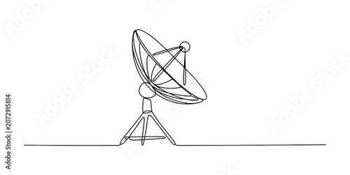 Photos Continuous single line drawing of a satellite dish antenna for communication and