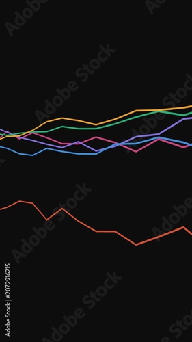 Multiple colorful line charts scrolling on black background, vertical format. Clean and minimal, suitable for finance, analytics, and social media content.