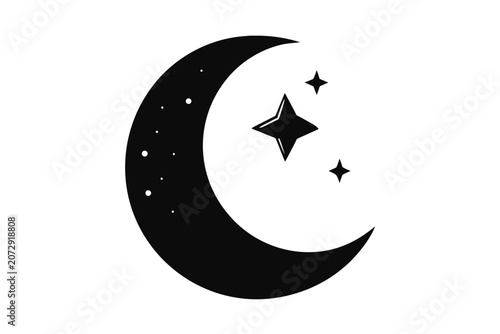 Crescent moon with stars vector illustration, Moon crescent icon silhouette vector
