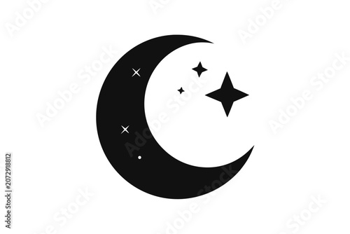 Crescent moon with stars vector illustration, Moon crescent icon silhouette vector