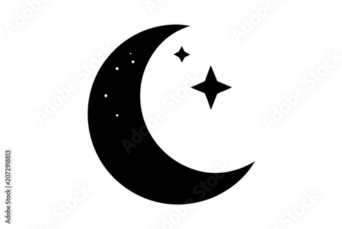 Crescent moon with stars vector illustration, Moon crescent icon silhouette vector