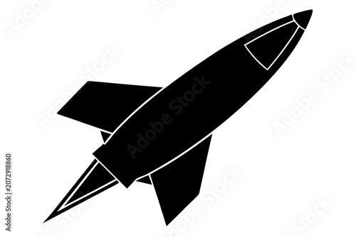 Space ship silhouette vector, Rocket icon black symbol
