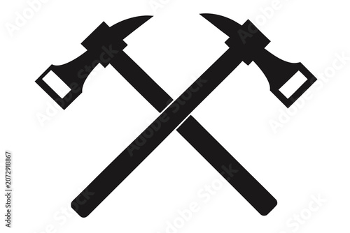 Two crossed hammers silhouette vector, hammer icon vector illustration