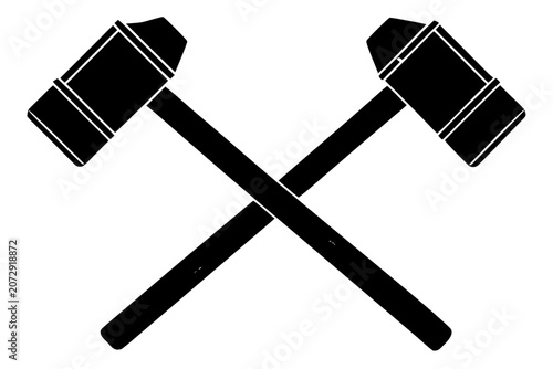 Two crossed hammers silhouette vector, hammer icon vector illustration