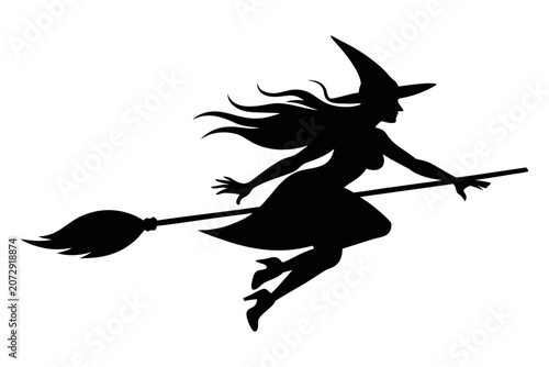 Witch flying on a broomstick silhouette vector, witch with broom vector illustration