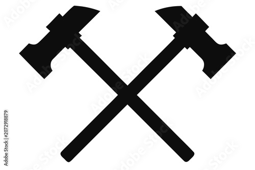 Two crossed hammers silhouette vector, hammer icon vector illustration