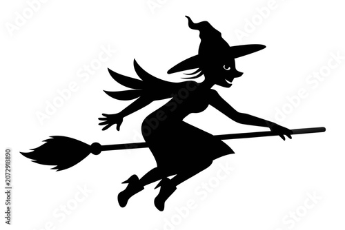 Witch flying on a broomstick silhouette vector, witch with broom vector illustration
