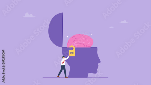 Fotografie Leadership human head open minded for knowledge into brain