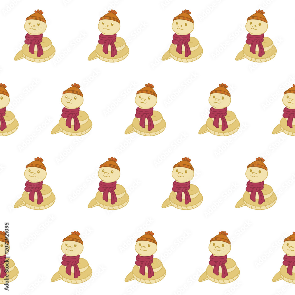 Fototapeta premium seamless pattern animals reptile snake wearing bennie and scarf