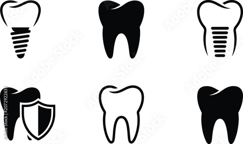 Schilderij op canvas Collection of dental health icons featuring natural teeth dental implants tooth
