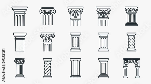 Φωτογραφία Industrial Black and White Line Art Collection of Classic Architectural Columns
