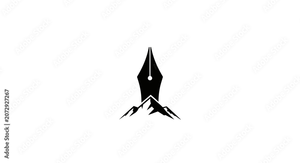 Fototapeta premium Black pen nib merging with mountain peak.