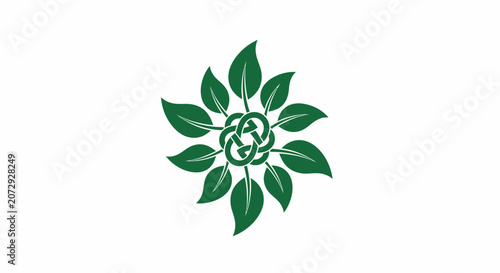 Circular arrangement of green leaves forming floral emblem